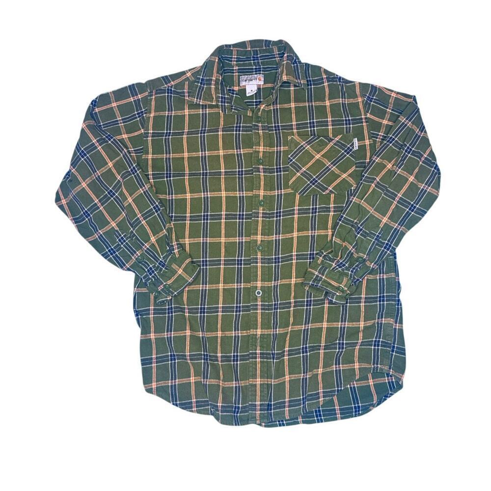 Carhartt S250 FTG Green Plaid Flannel Shirt – Men’s Medium 100% Cotton Workwear